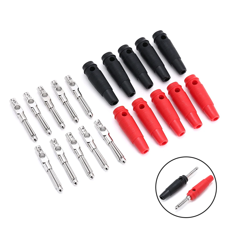 

10pcs Red Black Banana Connector Copper 4mm Male Solderless Screw Stackable Banana Plugs Mayitr Conductive Electrical Connectors