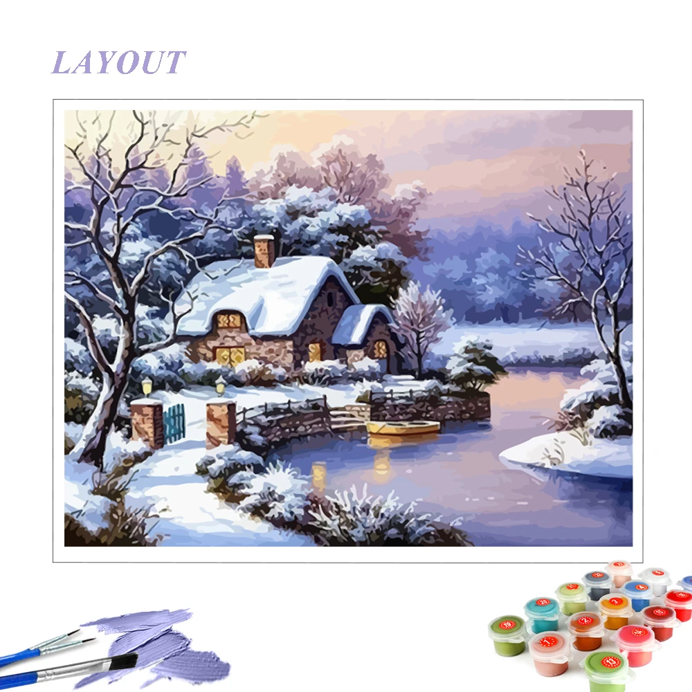 huacan paint by number house winter drawing on canvas handpainted painting art gift diy pictures by number snow kits home decor free global shipping