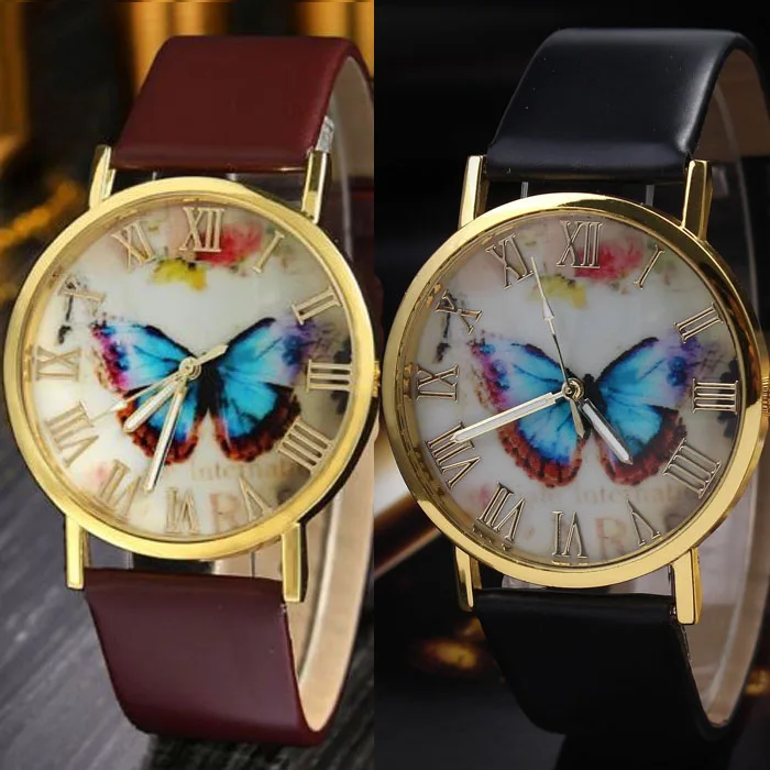 

Women's Quartz Watch Fashion Atmosphere Butterfly Print Style Leather Strap Analog Quartz Watch gift 50*