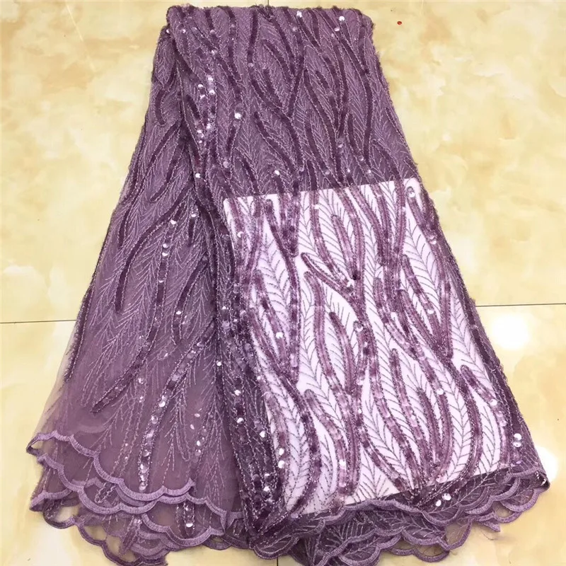 Белая африканская кружевная ткань с пайетками 2020 фиолетового цвета высокого