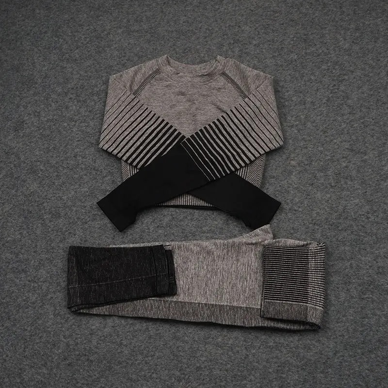 

Women 2pcs Seamless Yoga Set Sport Suit Gymwear Workout Clothes Long Sleeve Gym Crop Top High Waist Leggings Fitness Sports Wear