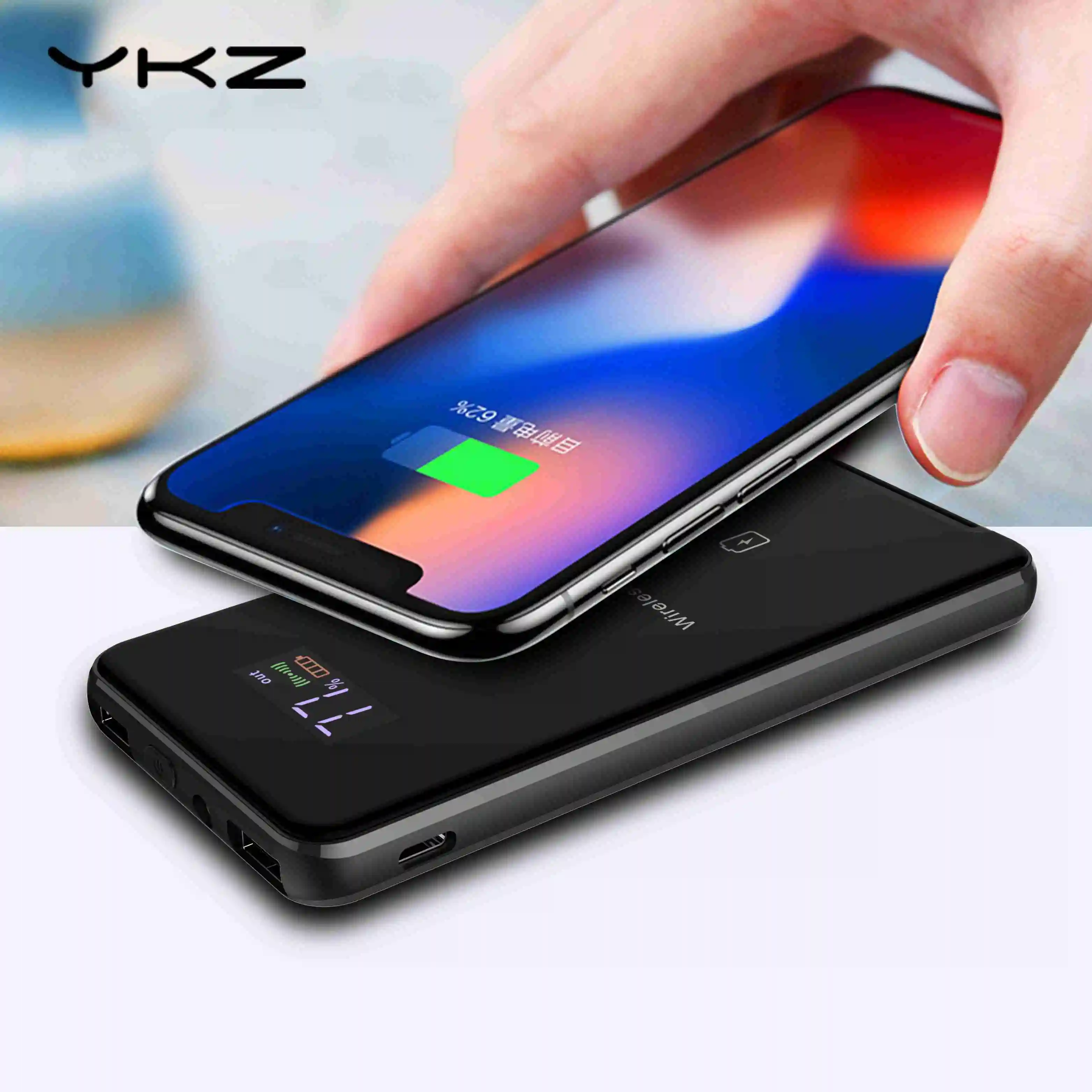 YKZ 5000 мАч Qi Беспроводное зарядное устройство для iPhone X светодиодный дисплей