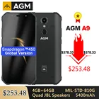 Защищенный смартфон AGM A9, влагозащита IP68, SDM450, экран 5,99 дюйма FHD, 4 ГБ, 64 ГБ, 5400 мАч, быстрая зарядка, 3,0, Android 8,1, четыре динамика, Поддержка NFC