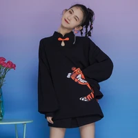 black stand collar chinese style sweatshirt improved cheongsam 2022 hot sale casual loose fit hip hop fashion women