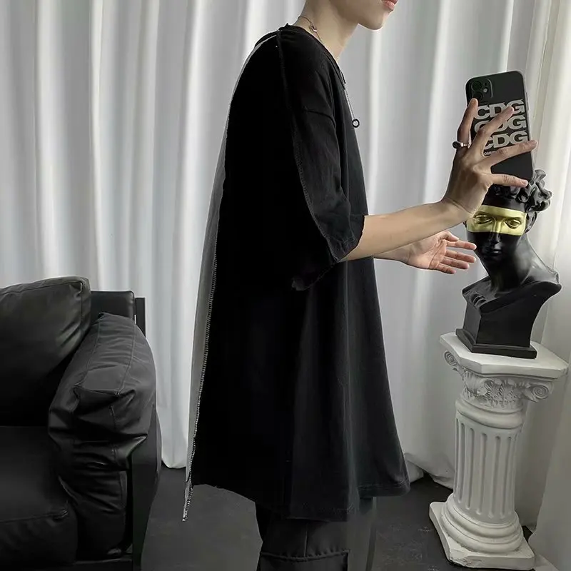 

Summer short-sleeved t-shirt Korean loose trend irregular splicing t-shirt ins Hong Kong style casual round neck top