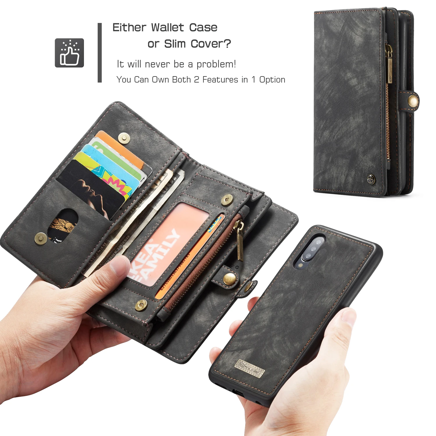 CaseMe-008 для samsung Galaxy A20 A30 A4 A50 S10 Plus Многофункциональный кошелек из натуральной кожи на молнии 2 в 1 дизайн чехол для телефона