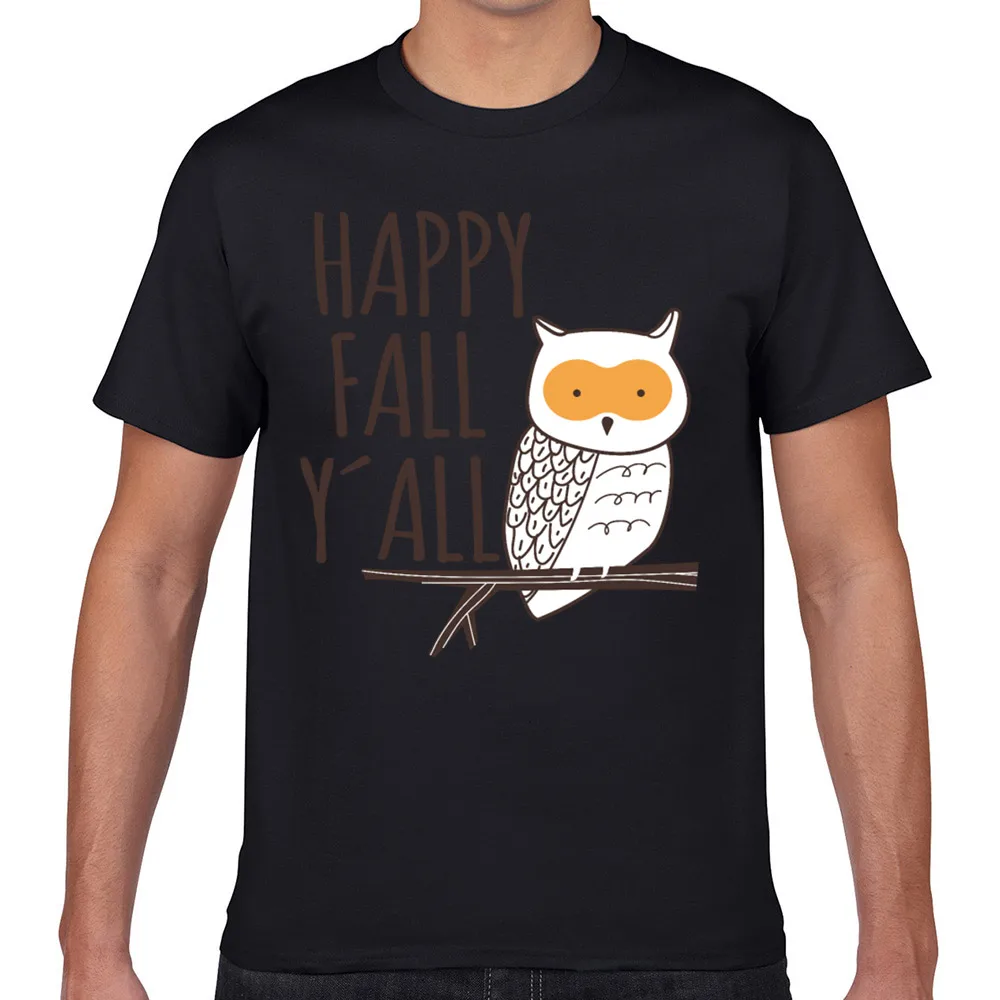 

Tops T Shirt Men happy fall yall design great for fall owl Casual Black Geek Short Male Tshirt XXXL