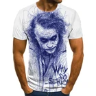 2021 модная футболка с 3D принтом, модная Универсальная футболка с изображением лица клоуна с коротким рукавом, смешная футболка для косплея унисекс