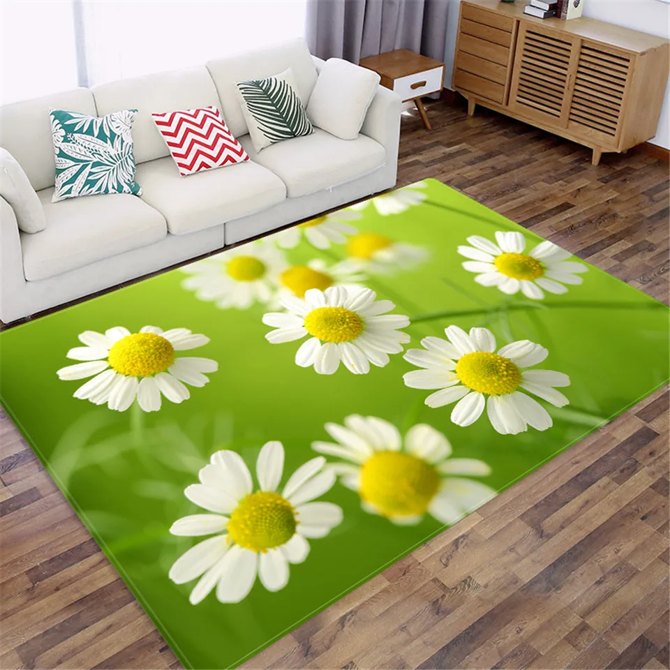

Cute Daisy Rug Bedroom Bedside Mat Decoration Girl Room Floral Rug 3D Floor Mat Washable Bathroom Rug Sofa Carpet Living Room