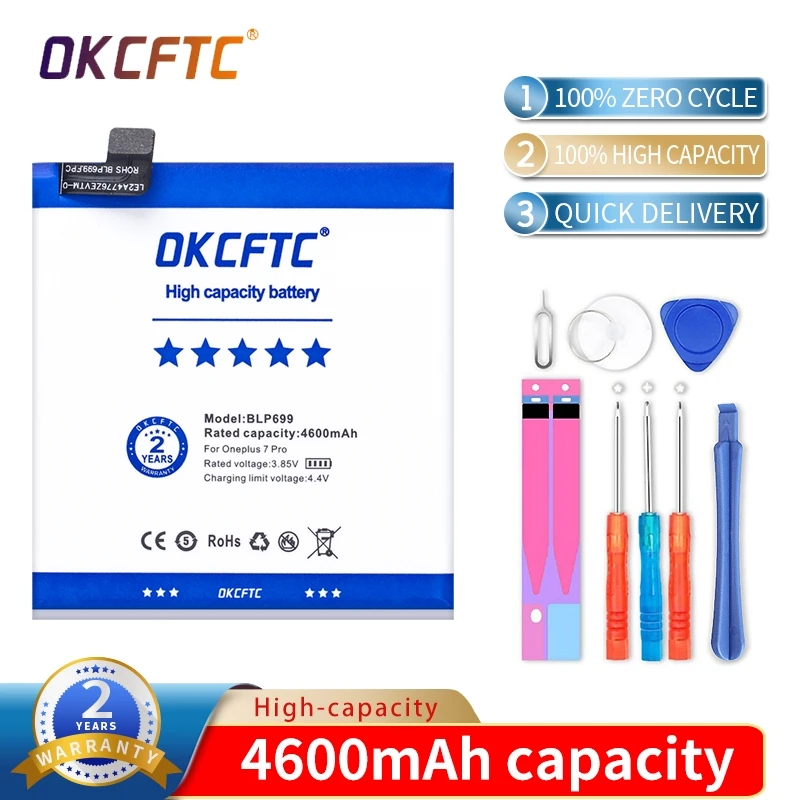 

Original for OnePlus 7 Pro One Plus 7Pro Phone Battery BLP699 4600mAh High Capacity Phone Batteries Free Tools Phone AKKU