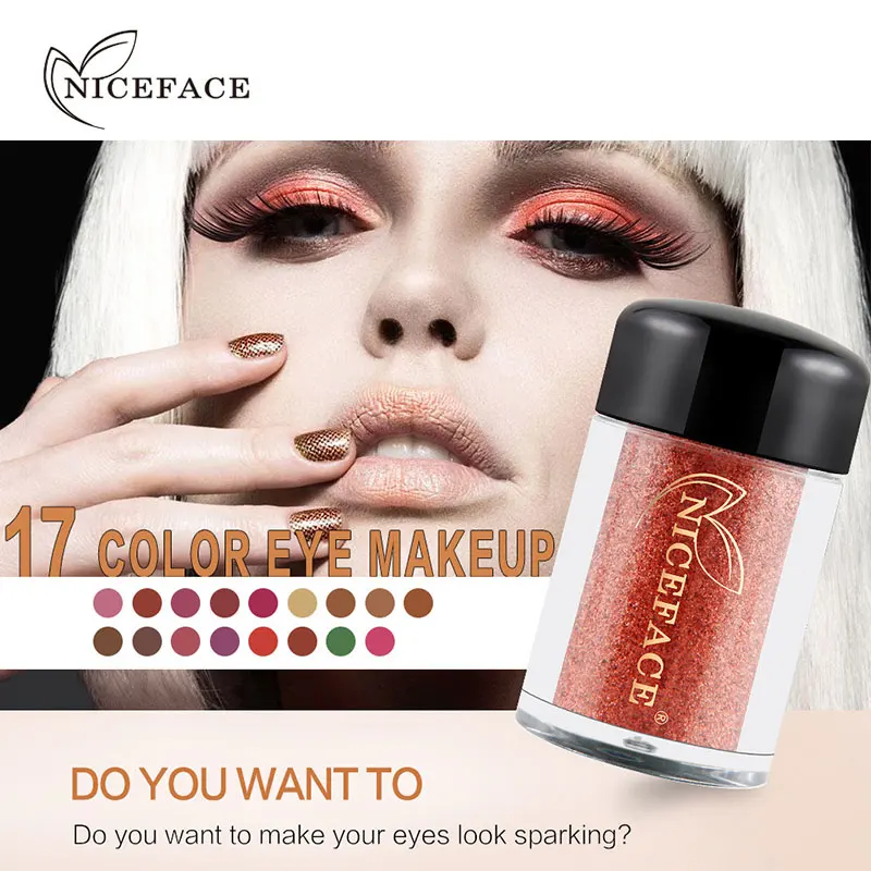 NICEFACE тени для век макияжа Сияющие свободная пудра алмазные блестящие мерцающие с