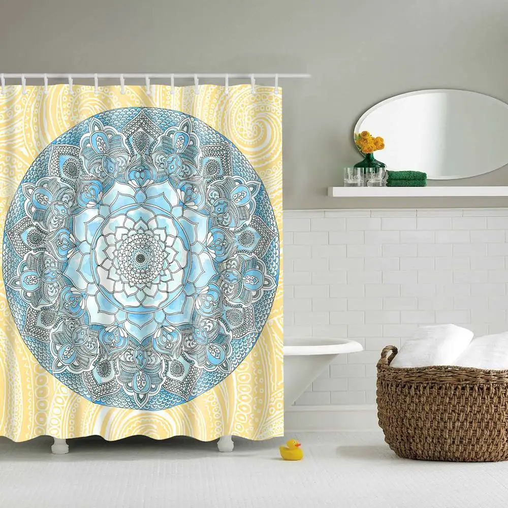 Занавеска для душа Dafield с рисунком мандалы цветочный узор богемная тема