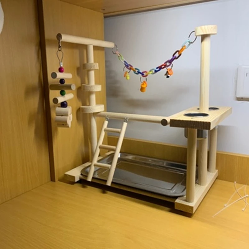 

Wood Parrot Playground Bird Perch with Ladders Feeder Parrot Bite Toys Bird frame Stand Cage Bird Suspension Bridge