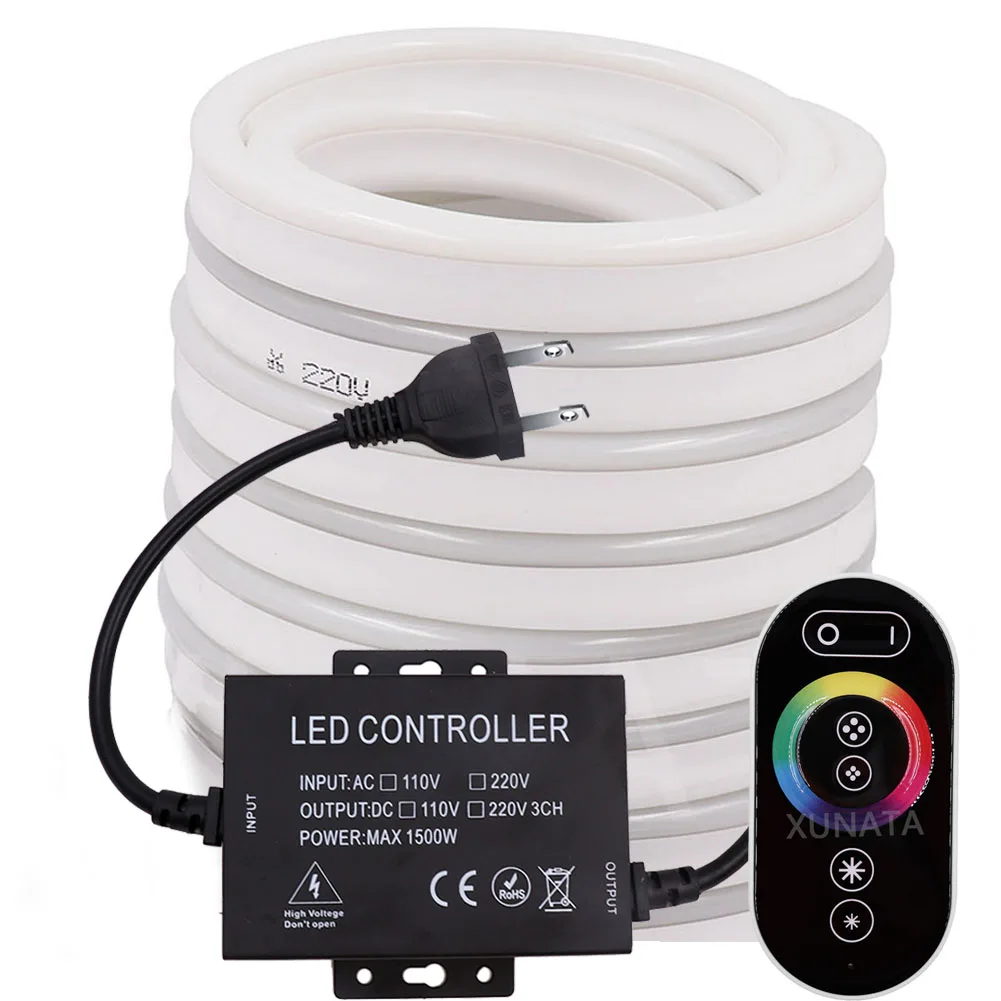 

RGB Neon Light 220V 110V 1500W Controller RF Remote Ribbon Tape Flexible LED Neon Sign Night Light Lamp 80LEDs/m 5050 LED Strip
