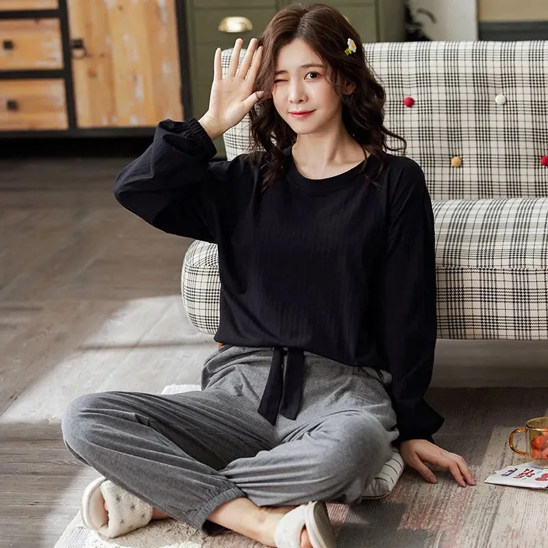 

Women Pajamas Sets With Pocket Cotton Big Size Nightwear Lounge Clothes Sleeve Embroidery Sexy Casual Korean Homewear M to 3XL