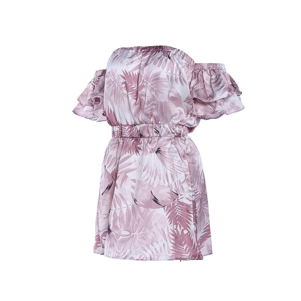 

SLADUO New Summer Women Elegant Off Shoulder Short Sleeve Dress Sexy Draped Club Printing Evening Runway Party Mini Dress 2021