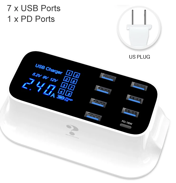 8Ports White US GOOJODOQ PD зарядное устройство 40 Вт 8 портов USB зарядное устройство умный светодиодный дисплей USB быстрая зарядка для Apple адаптер для IPhone IPad Xiaomi samsung - Тип штекера: 8Ports White US