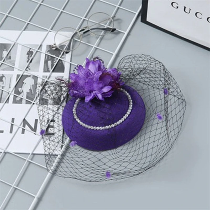 Для женщин дот Кепки Винтаж Повязка на голову с цветочным рисунком и пером