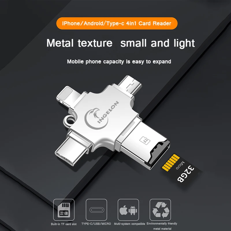 

Ingelon SD Card Reader Micro SD Card Adapter Metal USB microsdhc / sdxc to xqd Cardreader OTG adaptador 4in1 SD Reader For iPhon