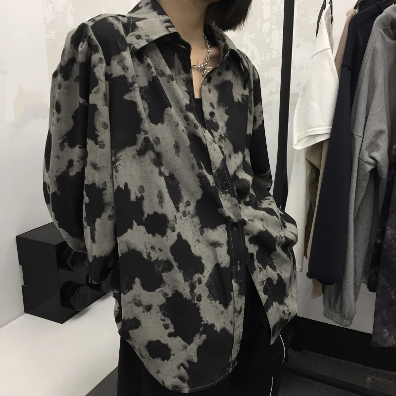 

Cow Print Button Up Shirts Women Long Sleeve Blouse Korean Fashion Clothes Black Gray Leopard Streetwear Oversized Tops Spring