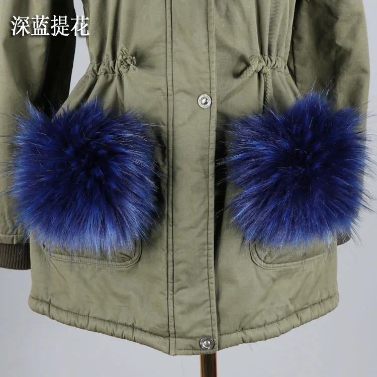 

Декоративное зимнее пальто из меха енота, оригинальный стиль, пуховое пальто с карманами, домашний декор из меха, меховой помпон