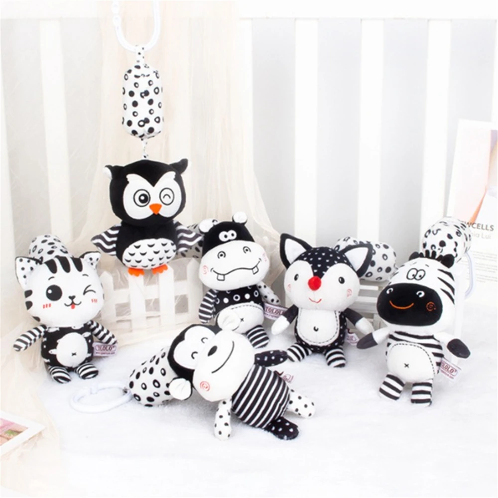 

Newborn Bells Soft Plush Rattle Toy Crib Hanging Bell Car Seat Travel Stroller Black And White Wind Chime Educational Toy Gift