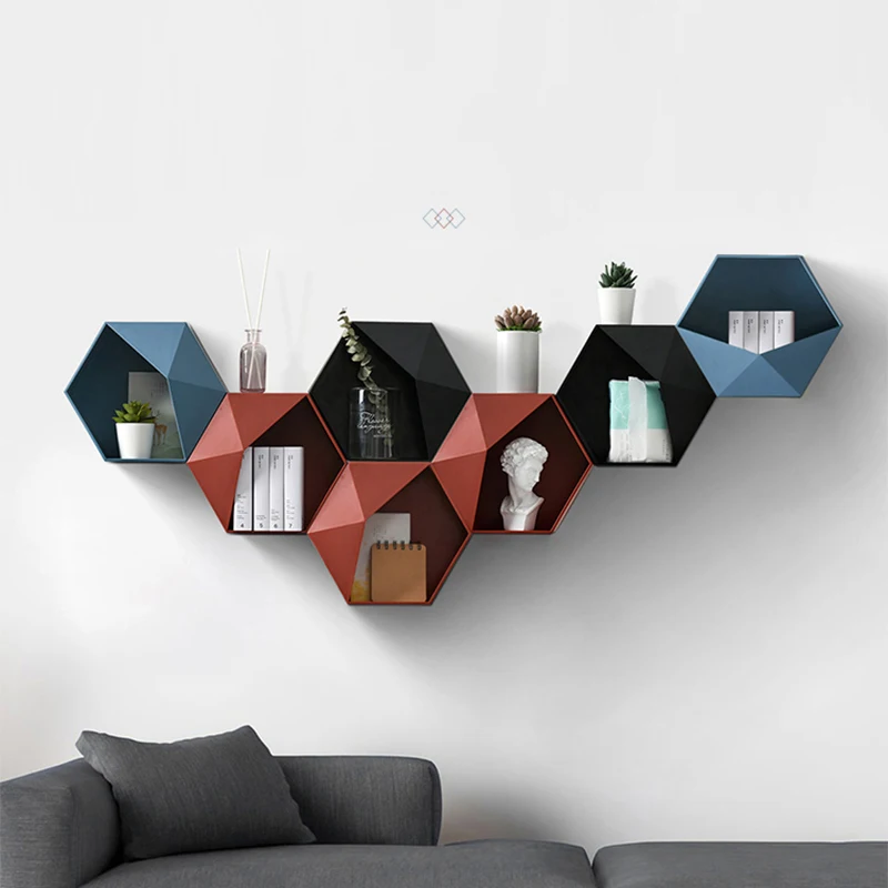 

Nordic Living Room wall-mounted Geometric Punch-free Wall Decoration Bathroom Shelf Living Room Decoration Hexagon Storage Rack