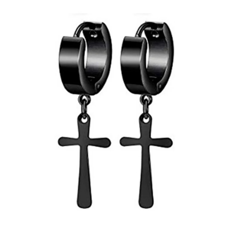 8 пар черные серьги унисекс крест подвеска кольцо из нержавеющей стали модные