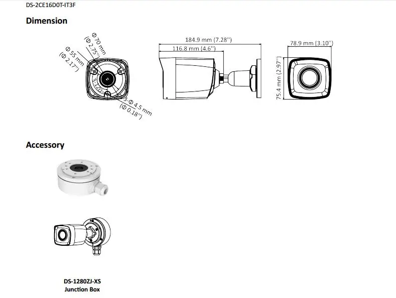 HIKVISION Международный DS-2CE16D0T-IT3F Turbo HD 1080P ИК Пуля камера переключаемая TVI/AHD/CVI/CVB IP67 водонепроницаемый