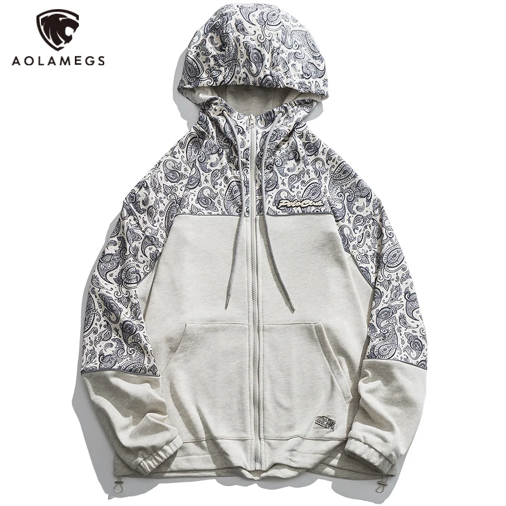 

Мужская толстовка с капюшоном Aolamegs, куртки с цветочным принтом кешью, уличная одежда в стиле Харадзюку, парные спортивные винтажные парки, к...