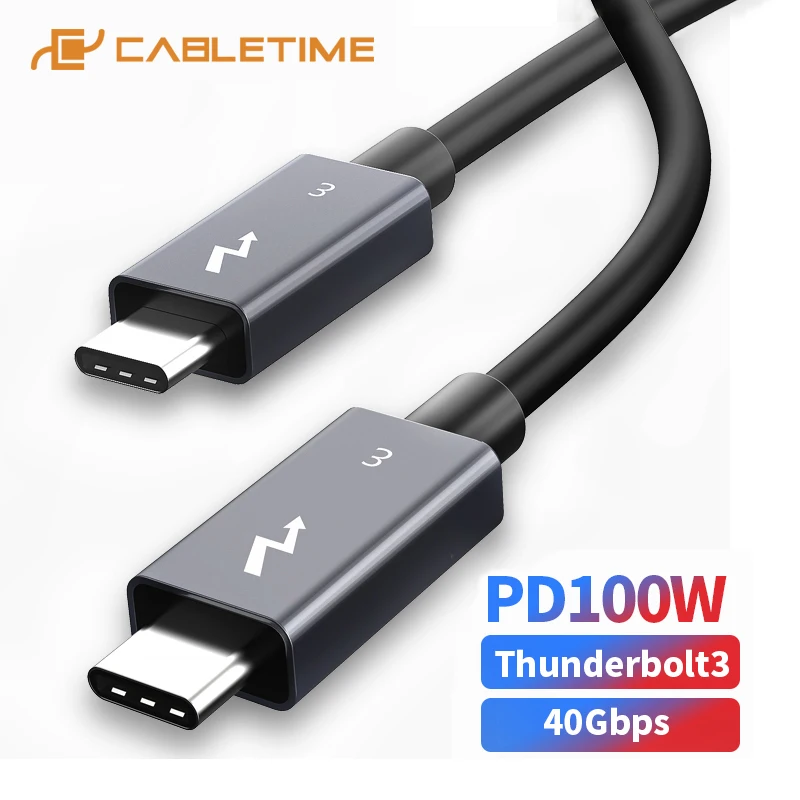 Кабель CABLETIME PD 100 Вт Thunderbolt 3 Сертифицированный 40 Гбит/с USB Type C к быстрый кабель для