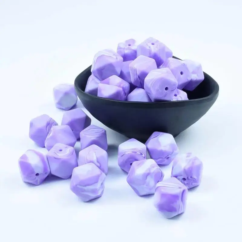 Marble Violet 20 шт. 14 мм Детские шестигранные силиконовые бусины Восьмиугольные бусины DIY соска цепь Perle Силиконовые Детские Прорезыватели жевательные бусины детские товары - Цвет: Marble Violet