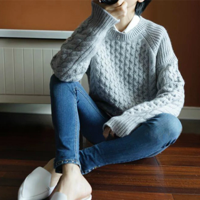 

New O-neck wool sweater autumn winter women's casual pullover knitwear large size tops long-sleeved round neck cashmere sweater
