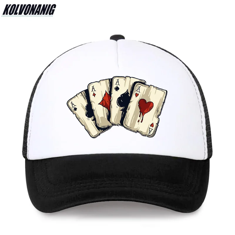 Летняя мода Poker Spades бейсболка с принтом s для мужчин и женщин уличная хип-хоп snapback сетчатые шапки dad hat trucker cap - Цвет: Adult-Black