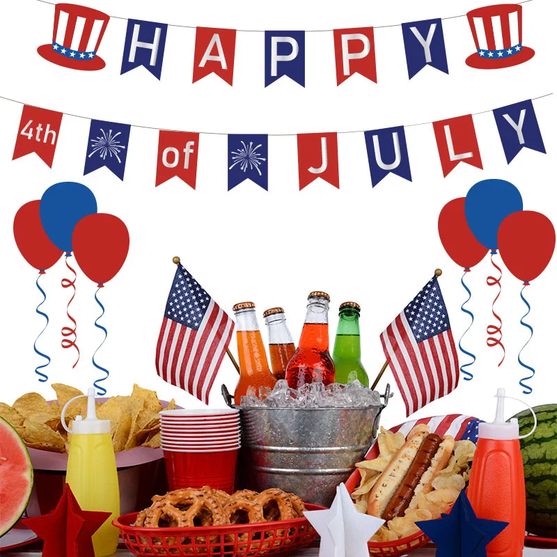 Американский национальный день тема вечерние с надписями висящий флаг День