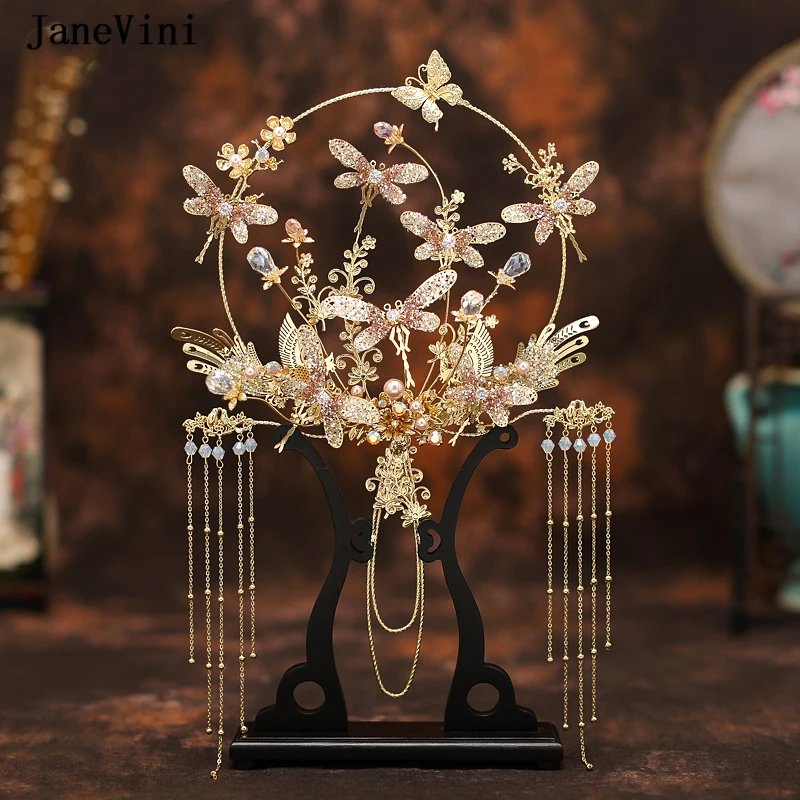 JaneVini роскошный китайский свадебный веер букеты из бисера длинные кисточки