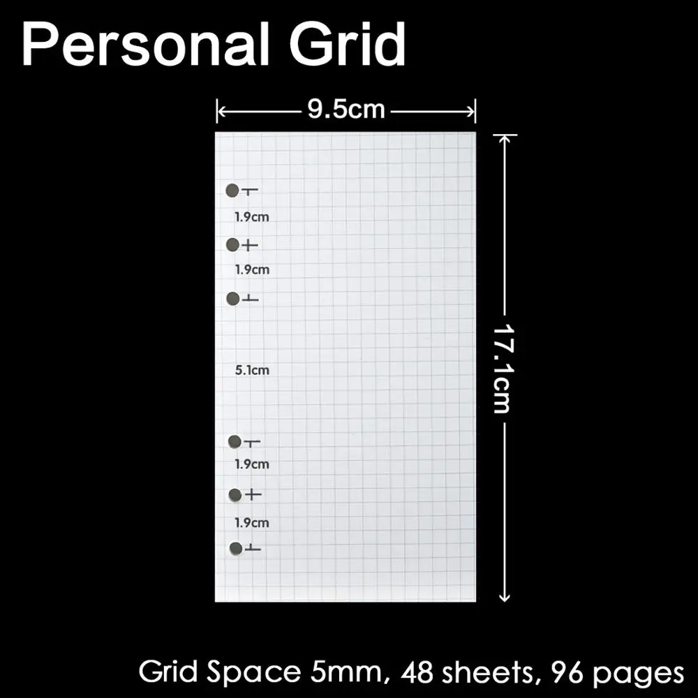 Personal A6 Grid Высокое качество, записная книжка с кольцом A5, A6, A7, вставные заправки, 6 отверстий, вкладыш, дневник на спирали, планировщик, внутреннее ядро, 100 г, бумага - Цвет: Personal A6 Grid