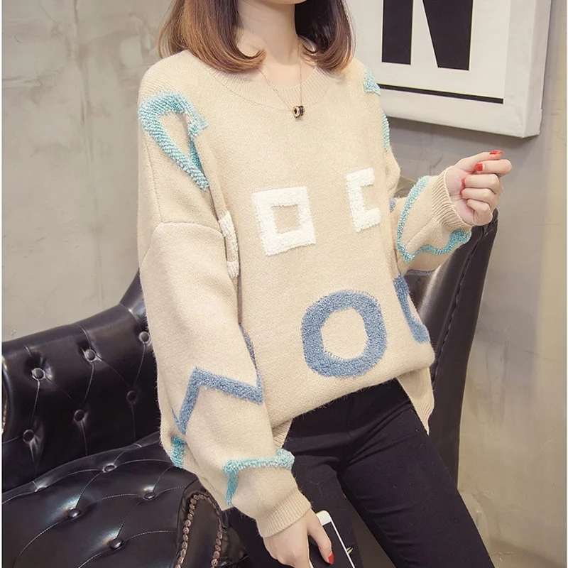 Свитер женский вязаный с длинным рукавом оверсайз пуловер Рождественский свитер