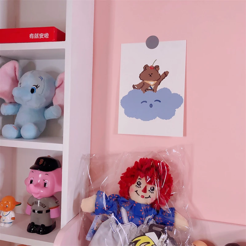 Ins мультяшный Забавный медведь дневной плакат открытка Девушка Спальня стена