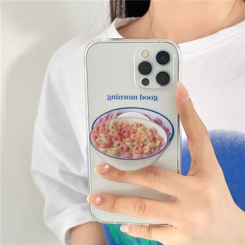 

Korean Cereal Sandwich Stand Holder Transparent Phone Case for IPhone X XR XS 12 11 Pro Max 8 7 Plus Lovely Protection Soft Cove