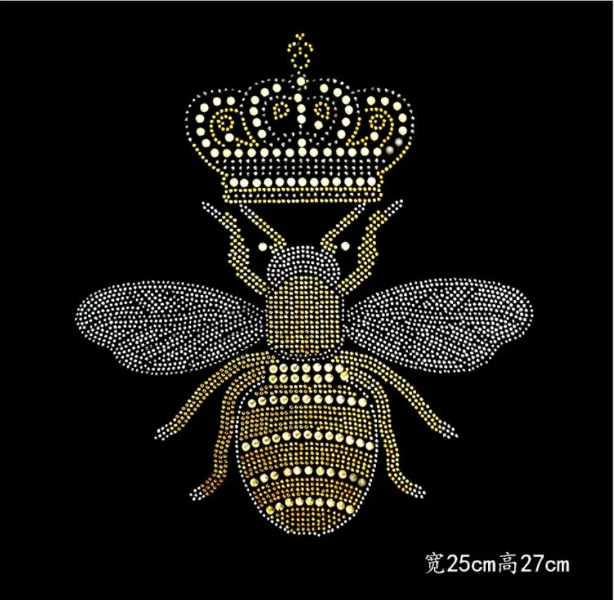 

Bee Crown iron on applique patches iron on rhinestone transfer for shirt bag hot fix stone sticker for shirt coat