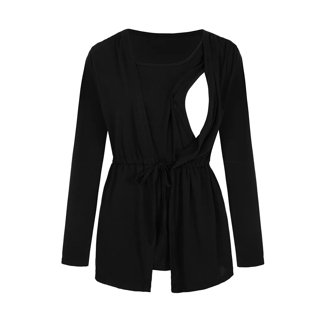 Повседневная одежда для беременных двухслойные Топы с длинным рукавом кормления