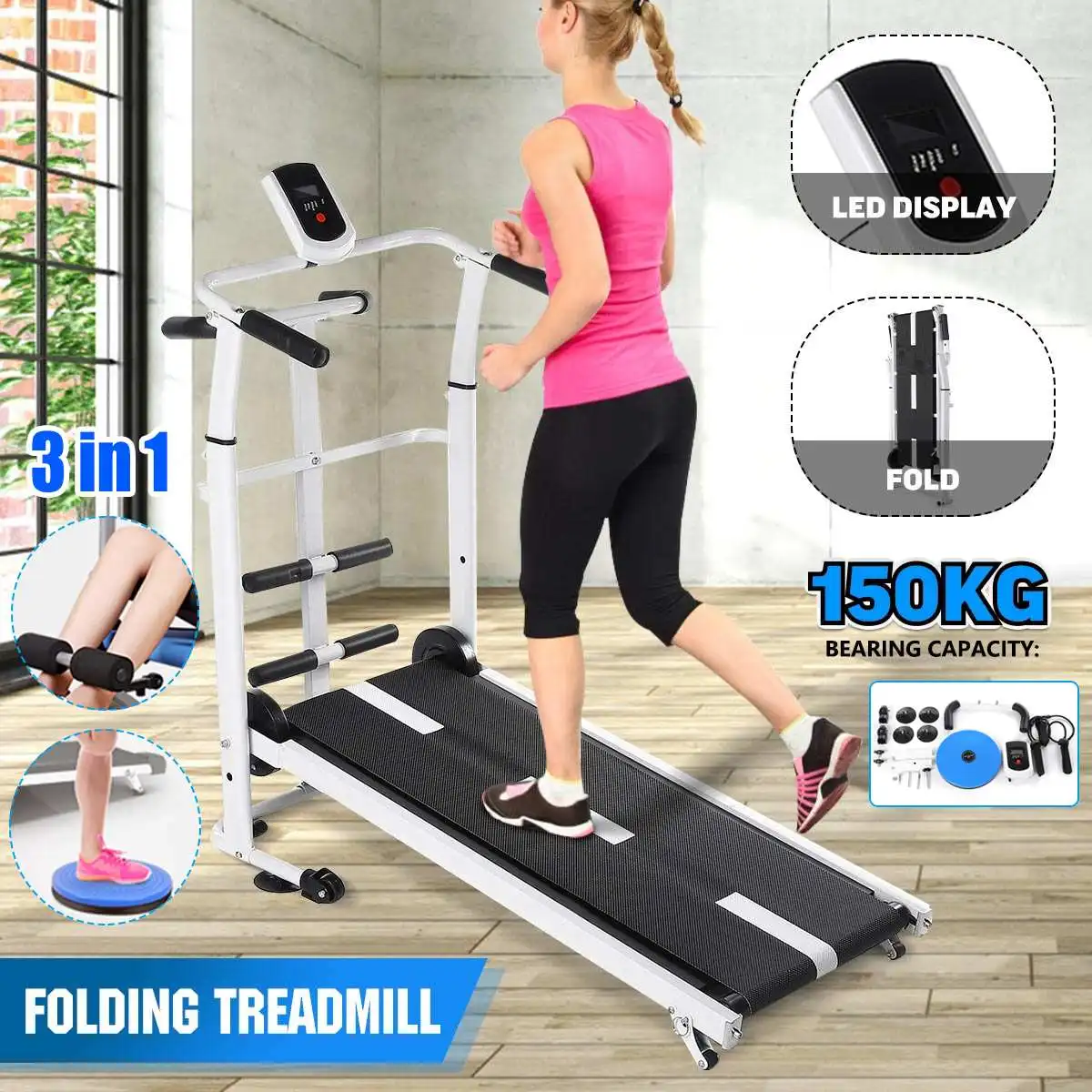 

Multifunction Folding Mini Fitness Treadmill LED Display Fitness Home Sport Machine Indoor Exercise Equipment Gym With Belt