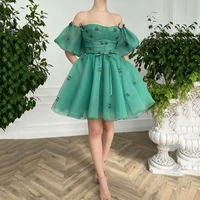 eightree green short prom dresses 2021 with puff sleeve above knee formal evening party gowns beads sexy robe de cocktail