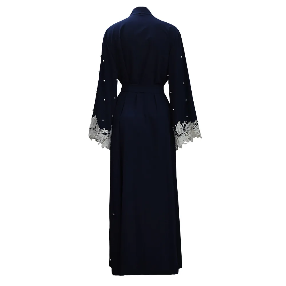 

Donsignet Muslim Fashion Muslim Dress Middle East Eid Duabi Abaya Turkey Robe Plus Size Muslim Bead Lace Cardigan Robe Belt