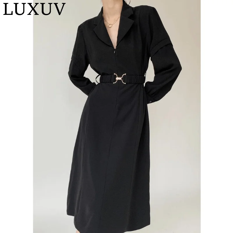 LUXUV Women's Dress Shirt Long Maxi Sundress Ceremony Formal Casual Clothing Office  Harajuku Elegant Imitate Chiffon  Vintage