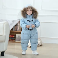 baby winter snowsuit duck down hooded coat real fur infant overalls children jumpsuit for girls boys snow wear sleeping romper