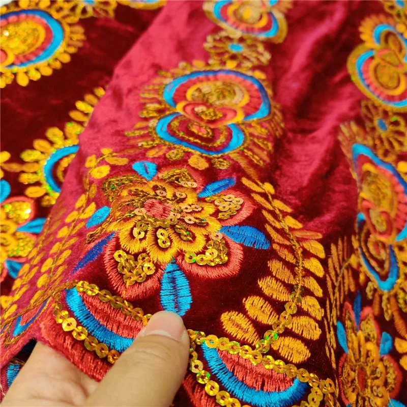 Бордового цвета в нигерийском стиле с блестками и бархатной ткани кружева Ткань 5