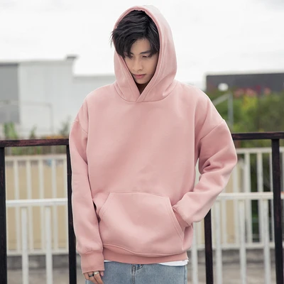 Pink (thick) Разноцветные негабаритные мужские толстовки в стиле хип-хоп, однотонные уличные Толстовки, Толстовки Унисекс - Цвет: Pink (thick)