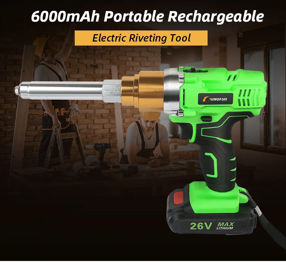 Клепальный пистолет 26v 6000mAh портативный; беспроводной; перезаряжаемый Электрический слепой Поддержка 2,4 мм-5,0 мм заклепка с светодиодный светильник Клепальный Инструмент